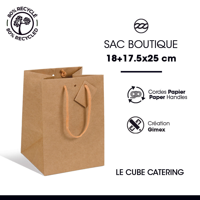 Sac luxe Cube Catering|kraft brun|poignées papier|18+17,5x25cm|par 120