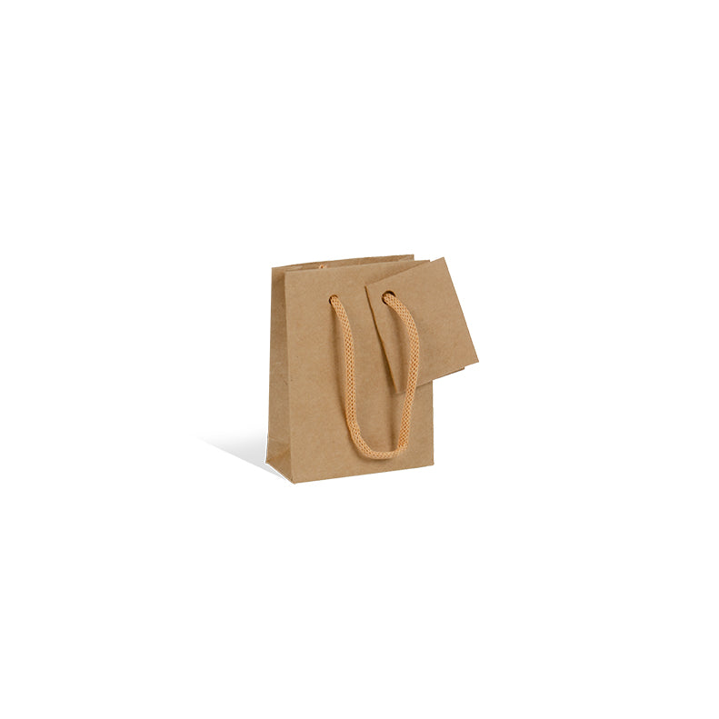 Sac luxe Extra Small|kraft brun|poignées papier|8,1+3,3x10,8cm|par 500