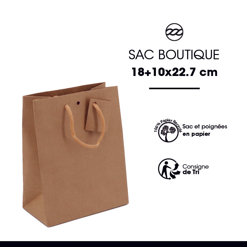 Sac luxe Middle|kraft brun|poignées papier|18+10x22,7cm|par 250