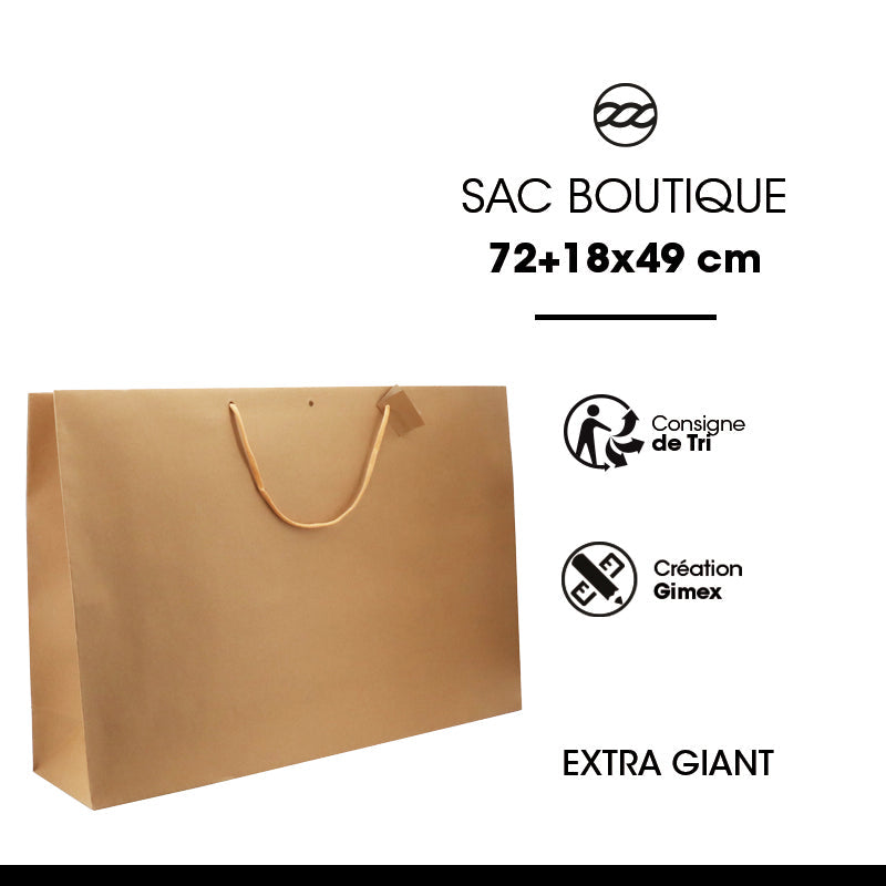 Sac luxe Extra Giant|kraft brun|poignées papier|72+18x49cm|par 30