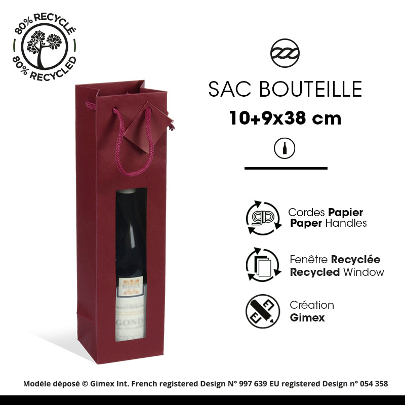 1-Bottle bag with window, Wine Lees kraft, paper handles, 10+9x38cm, pack of 200