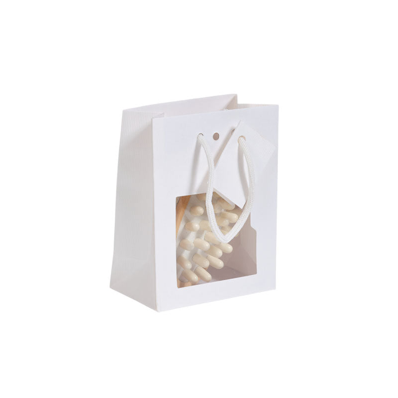 Sac luxe à fenêtre Natural White | kraft blanc | poignées papier | 11,4+6,4x14,6cm | par 200