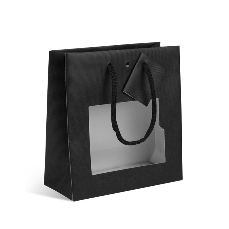 Sac luxe à fenêtre Natural Black|kraft noir|poignées papier|18+8x19cm|par 200