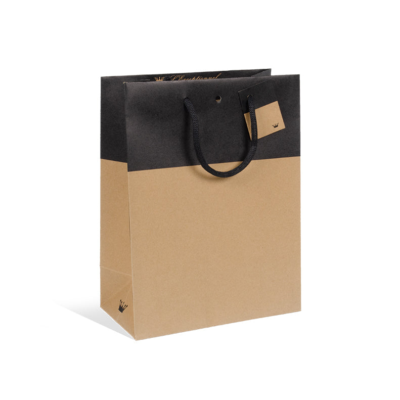 Sac luxe Line|kraft brun et noir|poignées papier|25+13x33cm|par 150