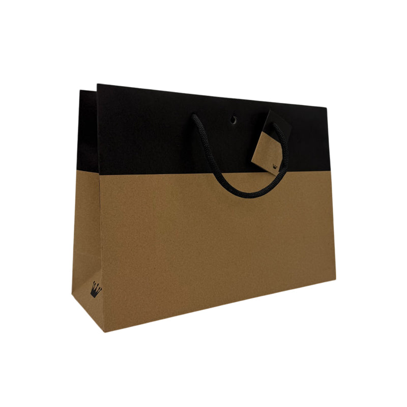 Sac luxe Line|kraft brun et noir|poignées papier|33+11,5x24cm|par 100