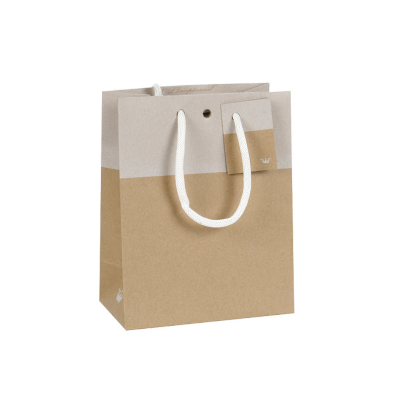 Sac luxe Line|kraft brun et blanc|poignées cordelières| 18+10x22,7cm | par 250