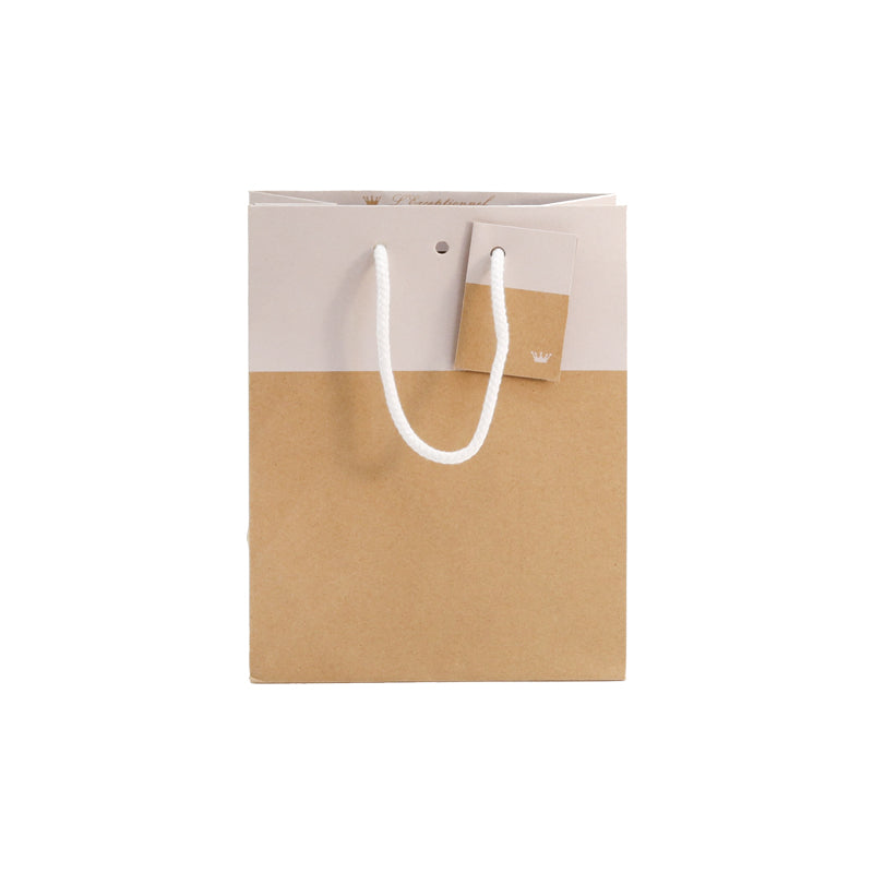Sac luxe Line|kraft brun et blanc|poignées cordelières| 18+10x22,7cm | par 250