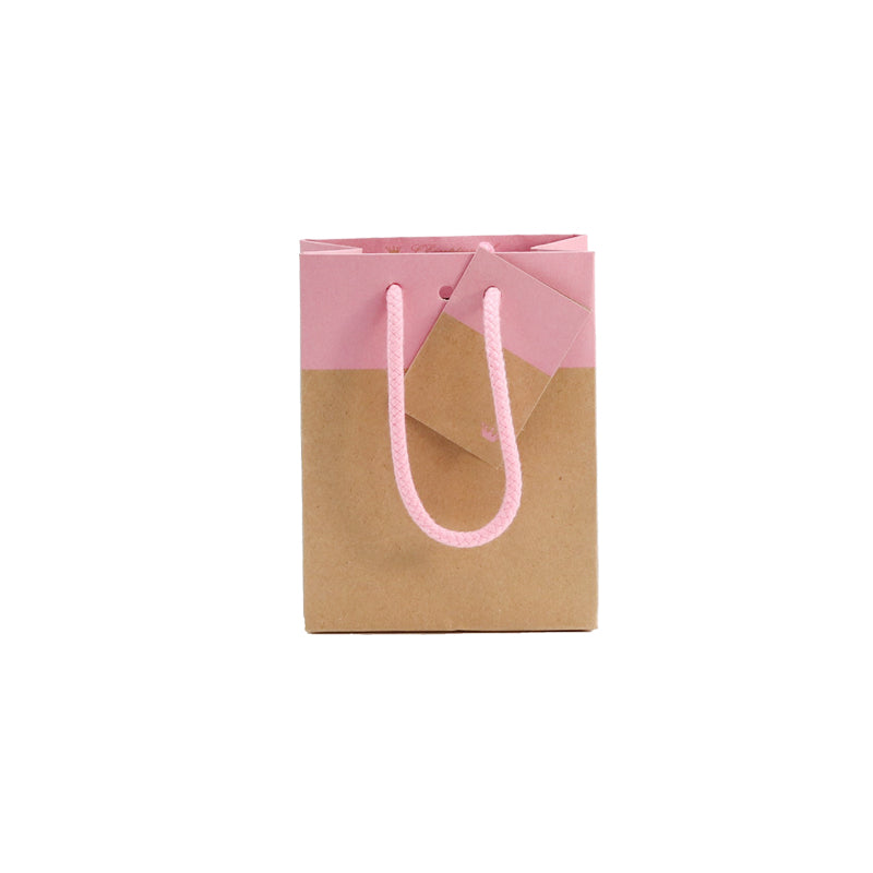 Sac luxe Line|kraft brun et rose|poignées cordelières|11,4+6,4x14,6cm|par 300
