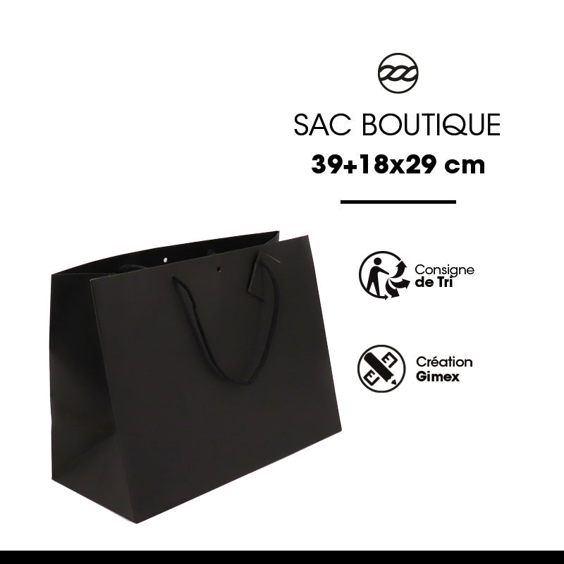 Sac luxe Large Horizontal|kraft noir|poignées papier|39+18x29cm|par 60