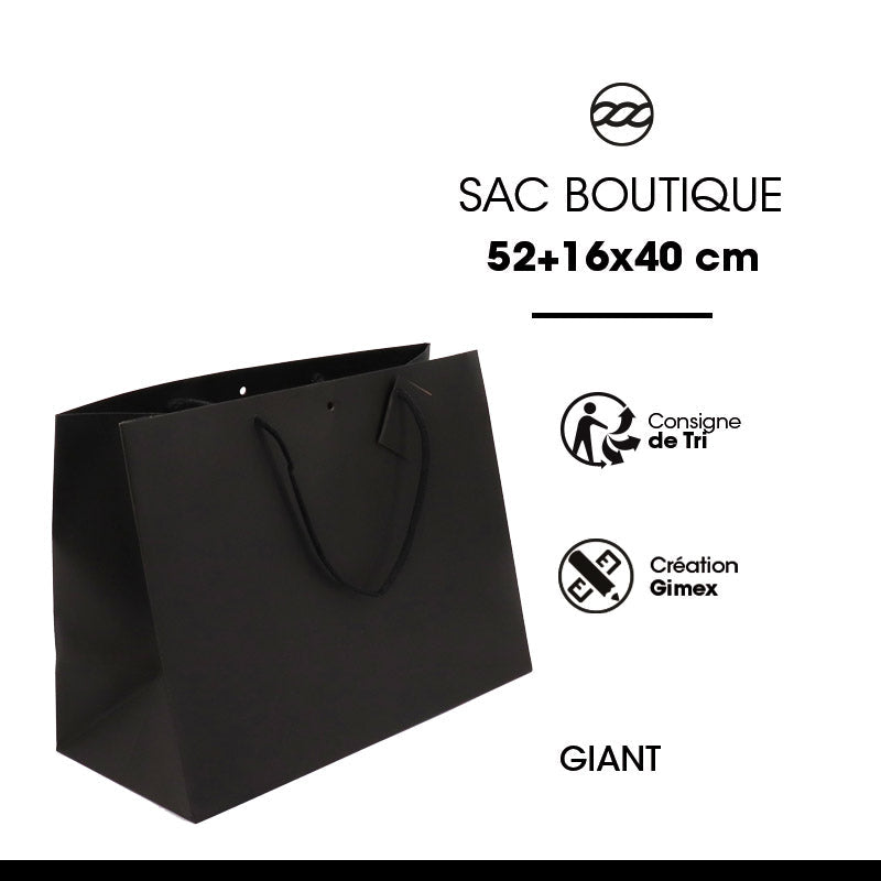 Sac luxe Giant|kraft noir|poignées papier|52+16x40cm|par 50