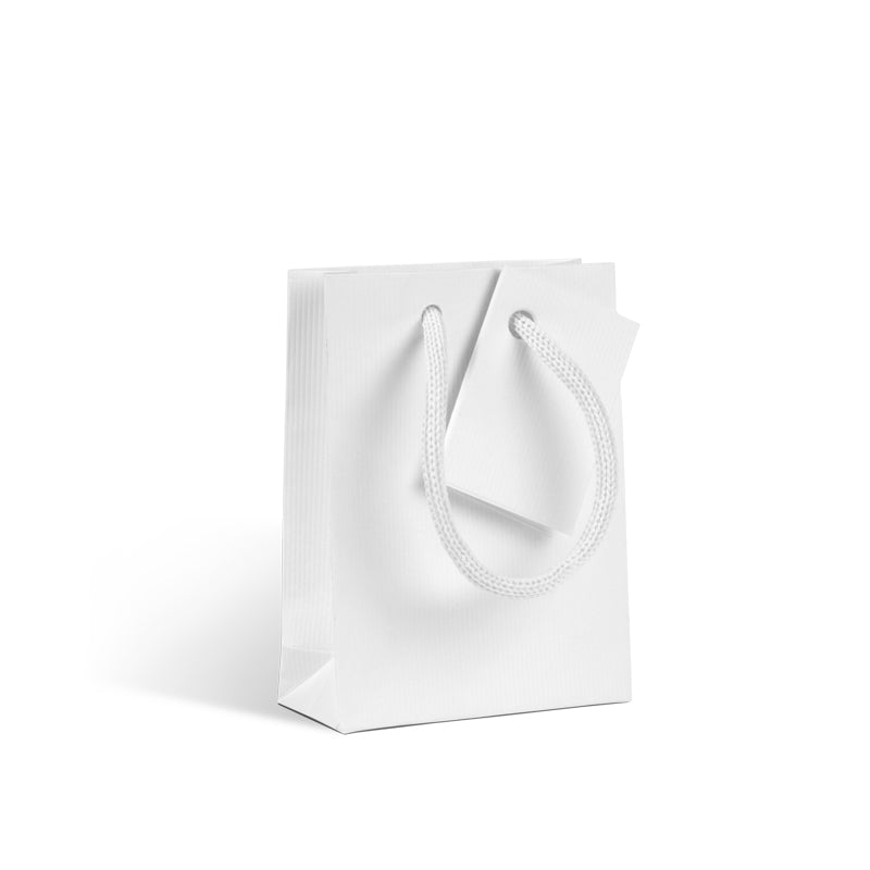 Sac luxe Natural White|kraft blanc| poignées papier | 8,1+3,3x10,8cm | par 200