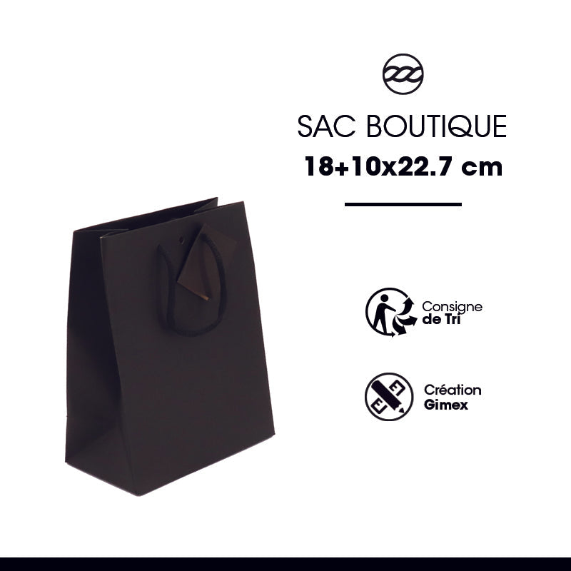 Sac luxe Middle|kraft noir|poignées papier|18+10x22,7cm|par 240