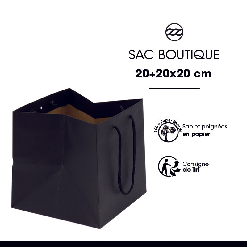 Sac luxe Middle Cube|kraft noir|poignées papier|20+20x20cm|par 200