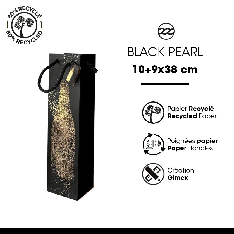 Sac 1 bouteille Black Pearl | kraft brun | poignées papier |10+9x38cm| par 100