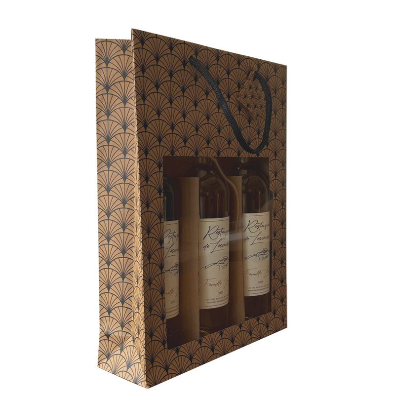 Sac 3 bouteilles Ginko|kraft brun|poignées papier|27+9x38cm|par 100
