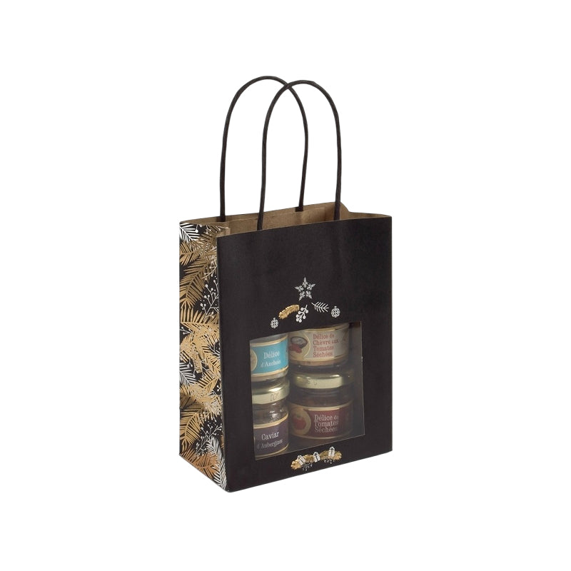 Sac Corben Noir fenêtre|kraft brun|poignées torsadées|11+6,4x14,6cm | par 300