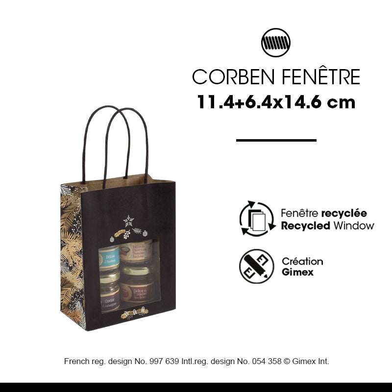Sac Corben Noir fenêtre|kraft brun|poignées torsadées|11+6,4x14,6cm | par 300