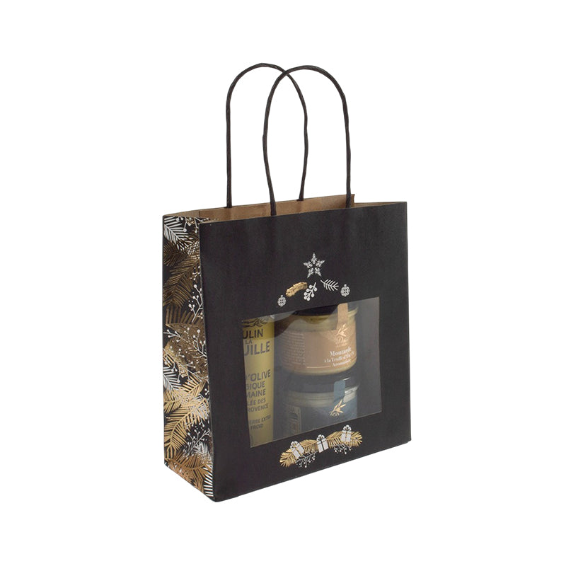 Sac Corben Noir fenêtre|kraft brun | poignées torsadées | 18+8x19cm | par 192