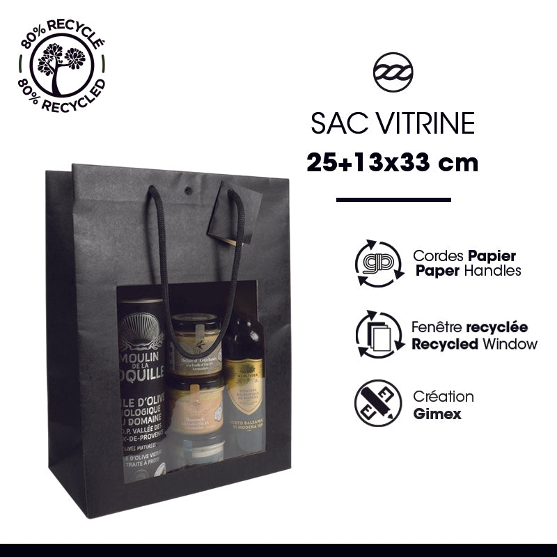 Sac fenêtre Classic|kraft noir|poignées papier|25+13x33cm|par 100