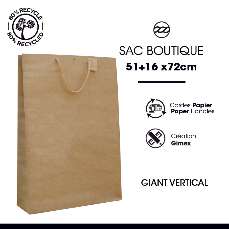 Sac Giant Vertical|kraft brun|poignées papier|51+16 x72cm|par 40