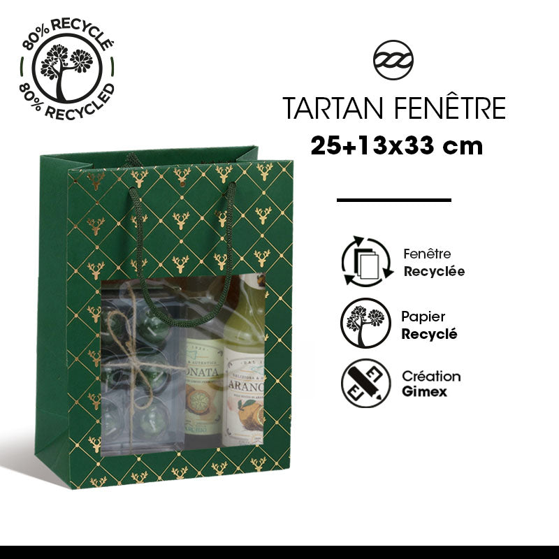 Sac Tartan fenêtre kraft brun poignées papier 25+13x33cm par 100