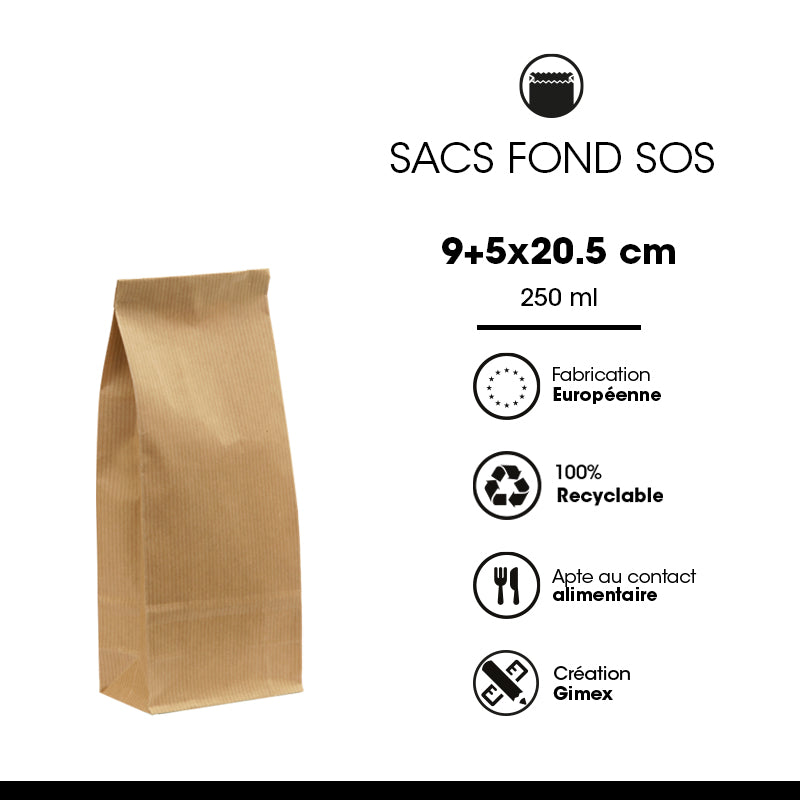 Sac alimentaire SOS 250 ml|kraft brun vergé|par 1200
