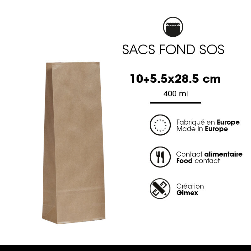 Sac alimentaire SOS 400 ml|kraft brun vergé|par 1200