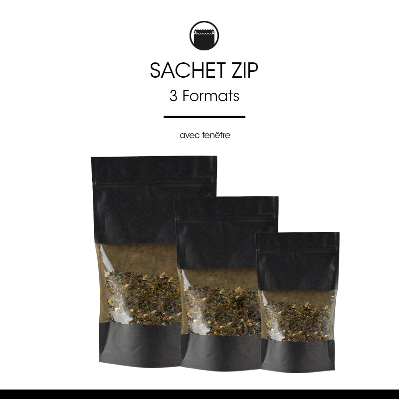 Sachet Doypack à fenêtre et zip hermétique 250ml|kraft noir|par 1000