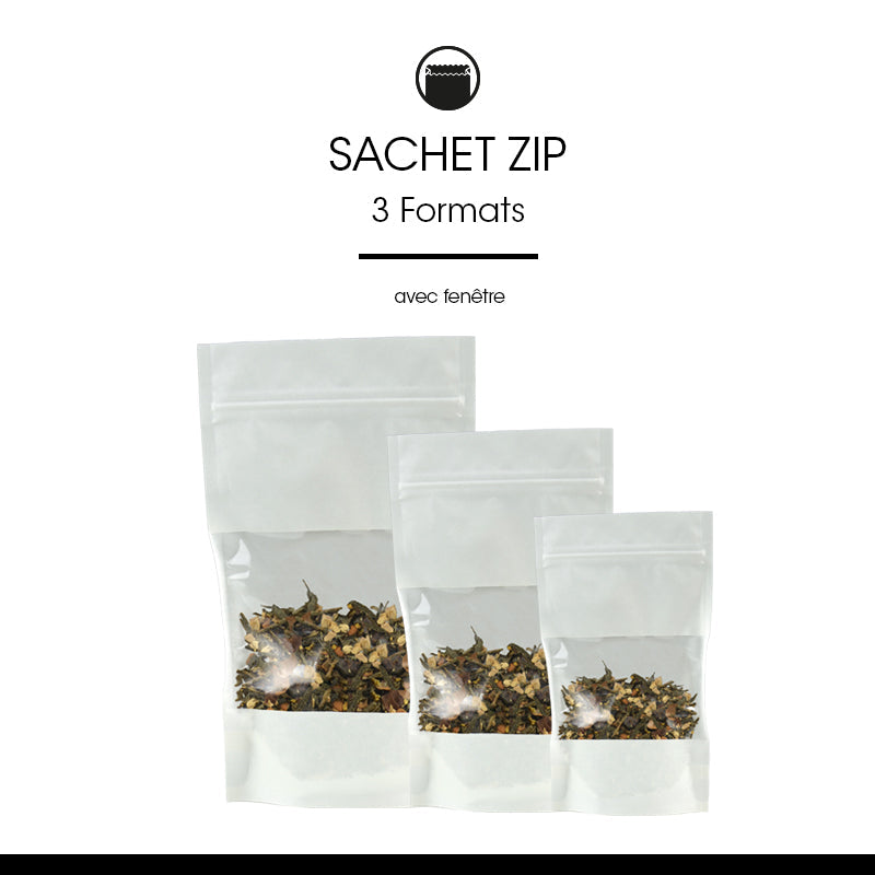 Sachet Doypack à fenêtre et zip hermétique 250ml|kraft blanc|par 1000