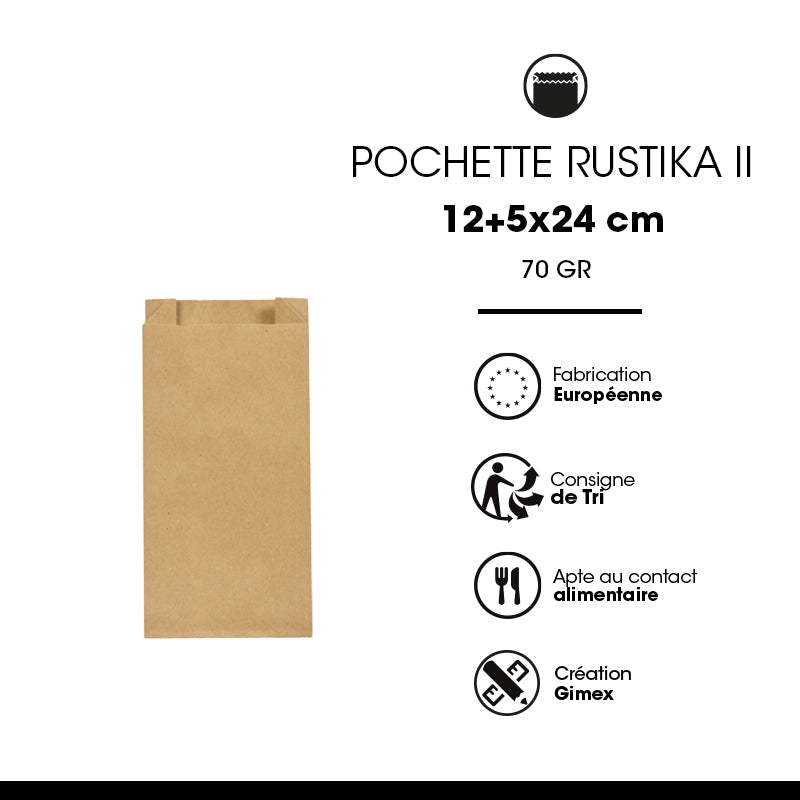 Pochette Rustika|kraft brun|| 12+5x24cm|par 1000