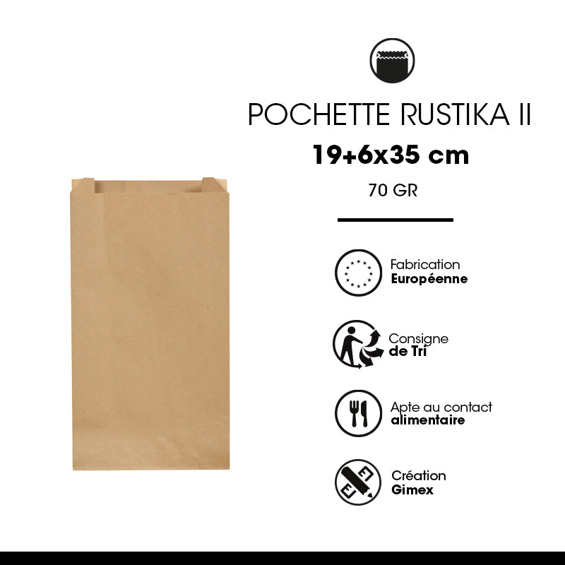Pochette Rustika|kraft brun|| 19+6x35cm|par 1000