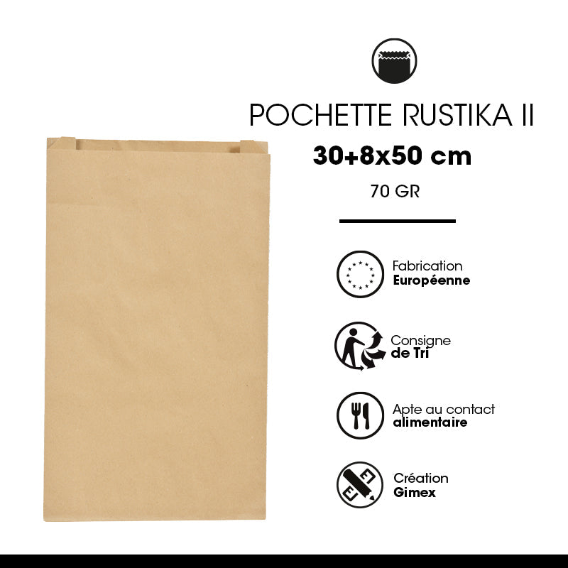 Pochette Rustika|kraft brun|| 30+8x50cm|par 500
