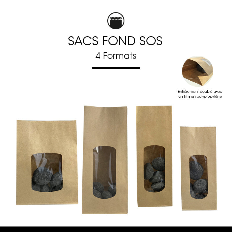 Sac alimentaire SOS fenêtre XL 250 ml|kraft brun lisse|par 1200