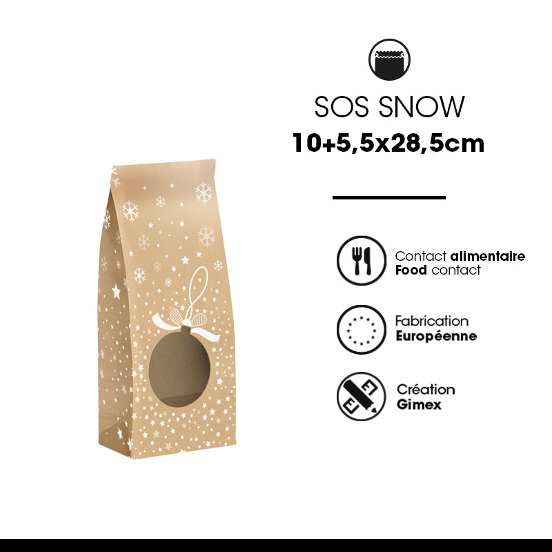 Sachet SOS Snow fenêtre|kraft brun|10+5,5x28,5cm|par 1200