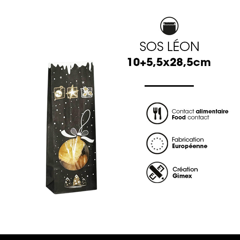 Sachet SOS Léon fenêtre|kraft blanc|10+5,5x28,5cm|par 1200