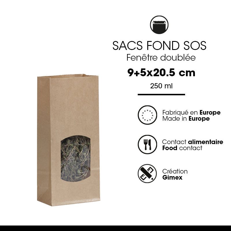 Sac alimentaire SOS fenêtre 250 ml|kraft brun vergé|par 1200