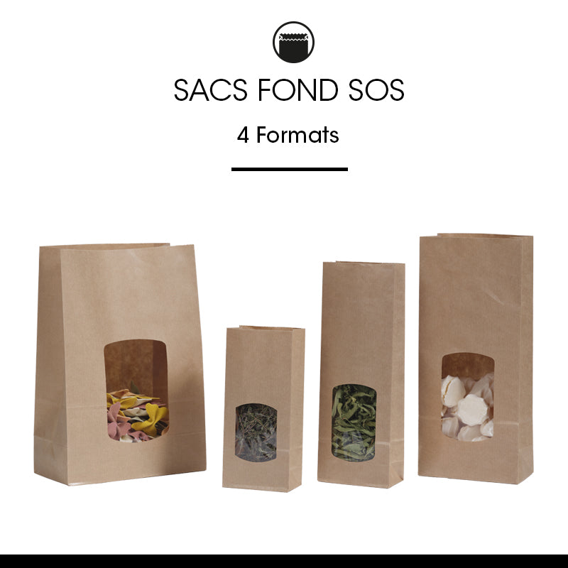Sac alimentaire SOS fenêtre 1 500 ml|kraft brun vergé|par 600