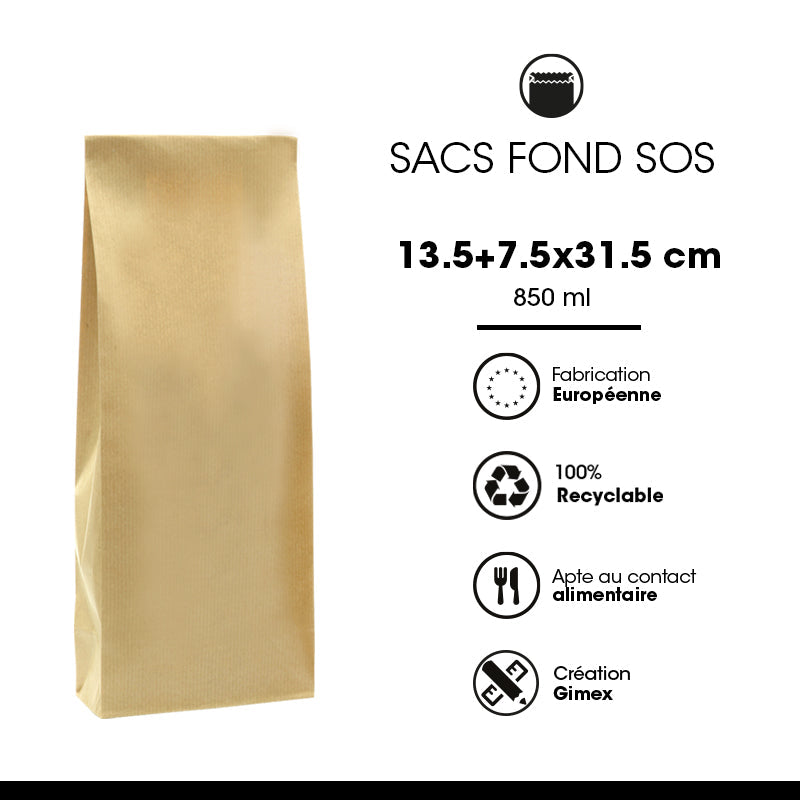 Sac alimentaire SOS 850 ml|kraft brun vergé|par 800