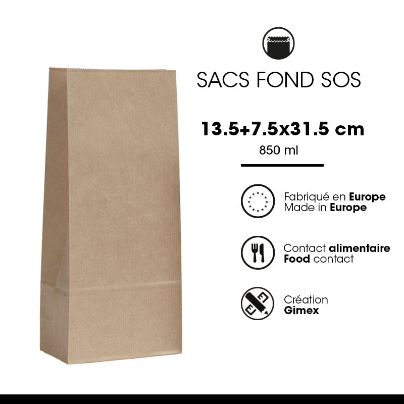Sac alimentaire SOS 850 ml|kraft brun vergé|par 800