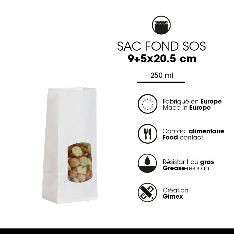 Sac alimentaire SOS fenêtre 250 ml|kraft lisse blanc|par 1200