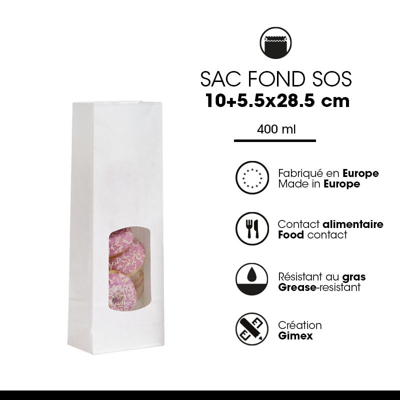 Sac alimentaire SOS fenêtre 400 ml|kraft lisse blanc|par 1200