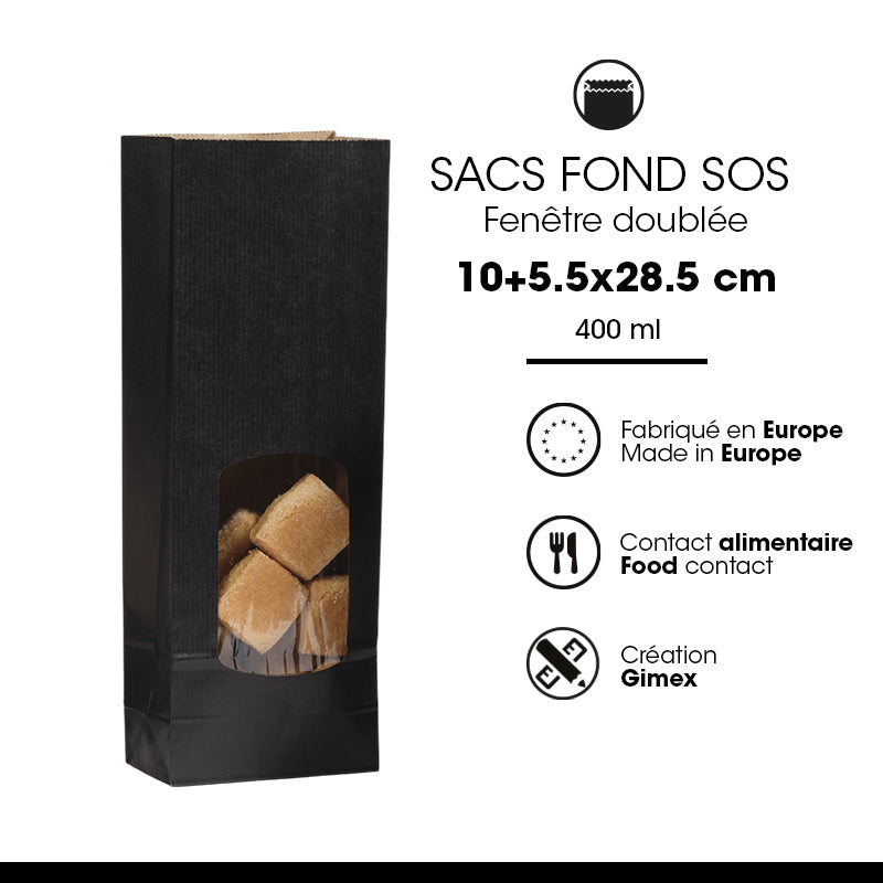 Sac alimentaire SOS fenêtre 400 ml|kraft noir vergé|par 1200