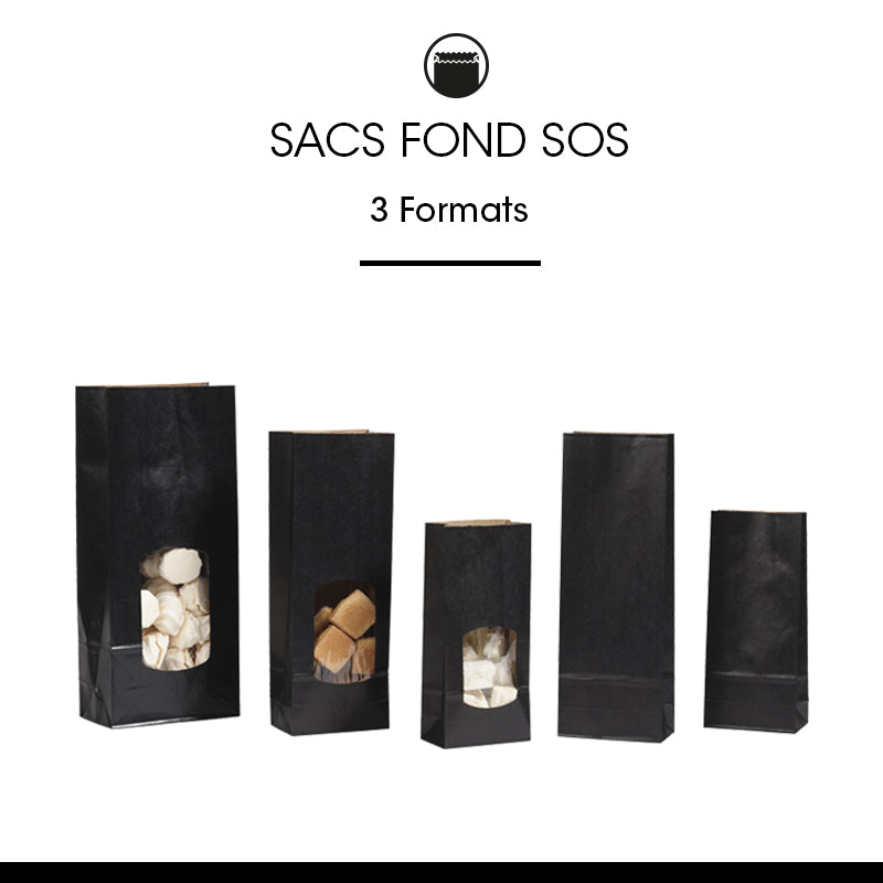 Sac alimentaire SOS fenêtre 850 ml|kraft noir vergé|par 800