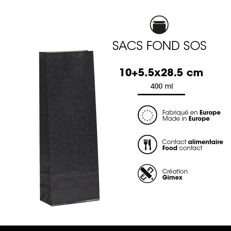 Sac alimentaire SOS 400 ml|kraft noir vergé|par 1200