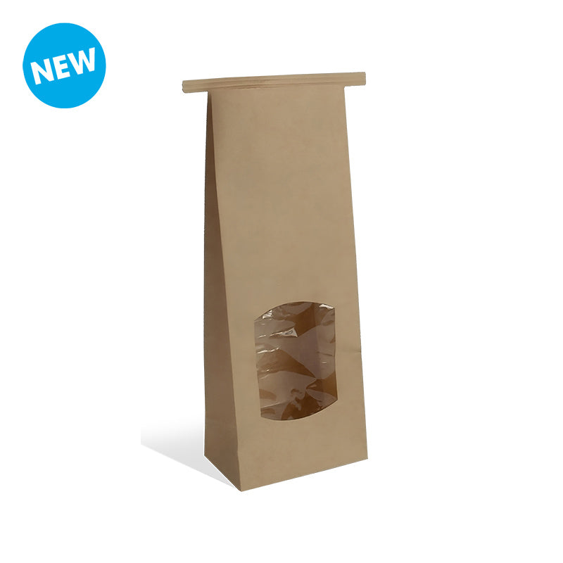 Sachet fenêtre avec barrette de fermeture en kraft brun 80g - 9+6x25cm par 600