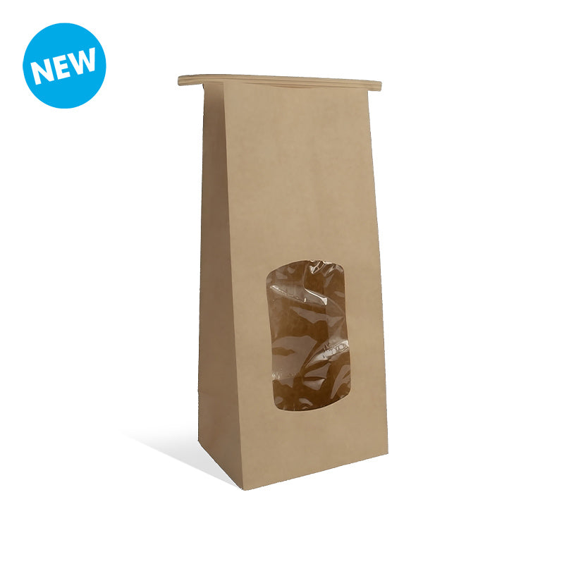 Sachet fenêtre avec barrette de fermeture en kraft brun 80g -10+7x28,5cm par 600