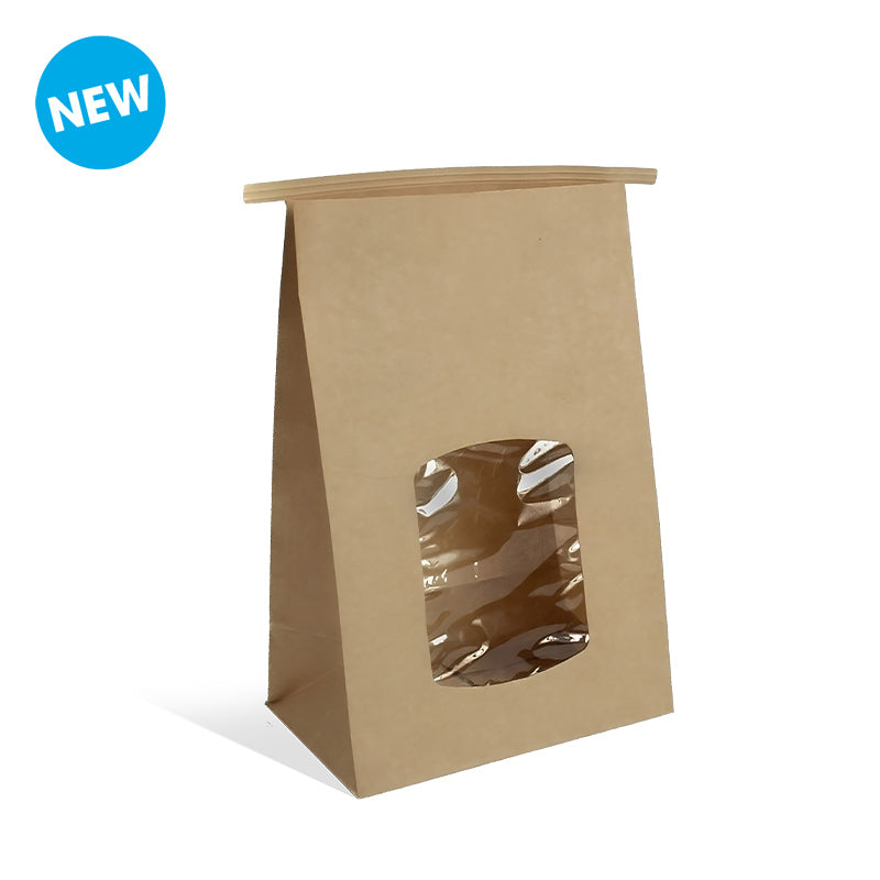 Brown kraft window pouch with tin-tie closure 80g - 16+10x24cm, pack of 400