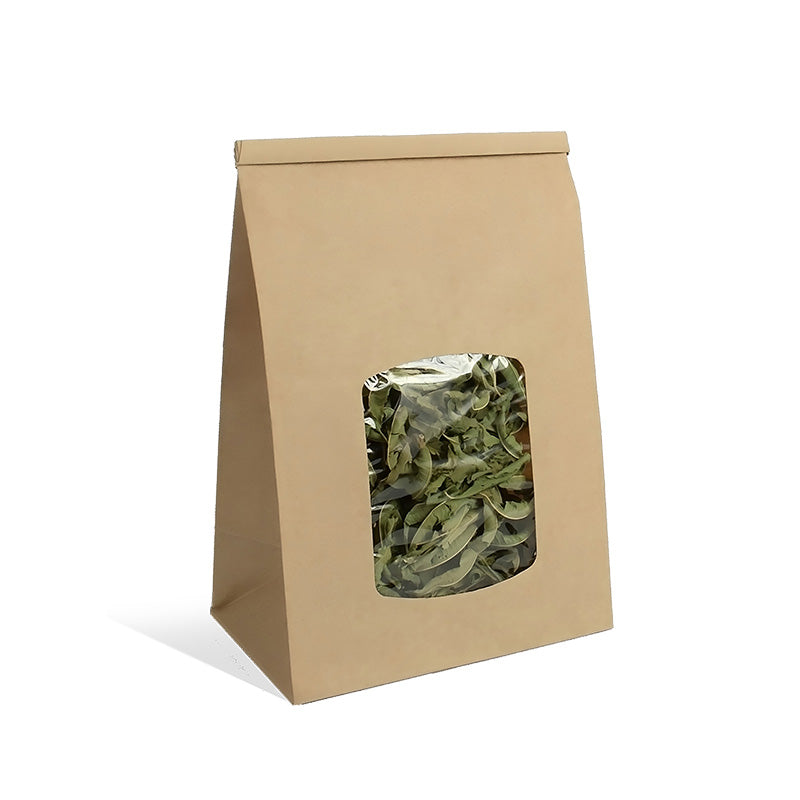 Brown kraft window pouch with tin-tie closure 80g - 16+10x24cm, pack of 400