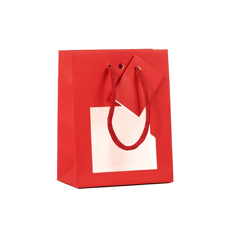 Sac vitrine rouge|Natural Red|poignées papier|11,4+6,4x14,6cm|par 200
