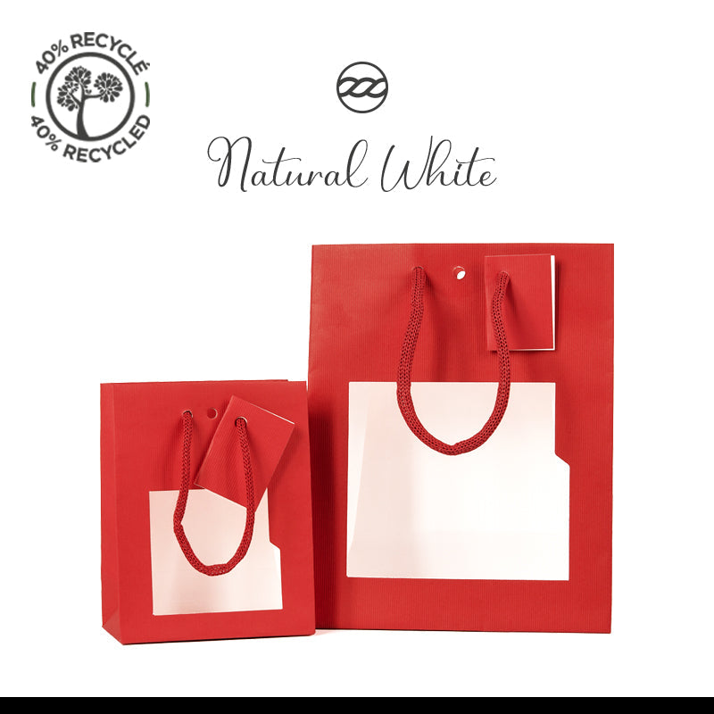 Sac vitrine rouge|Natural Red|poignées papier|11,4+6,4x14,6cm|par 200